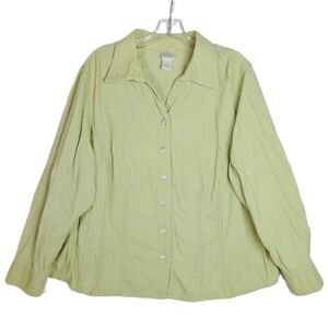 VTG Fashion Bug Size 22/24W Green Corduroy Button Up Blouse Shirt Long Sleeve